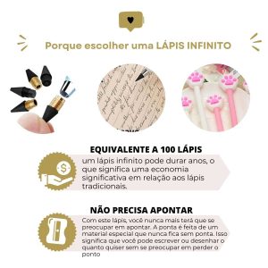 Lápis Infinito Eterno com desenho fofo de gato e patinha de gato