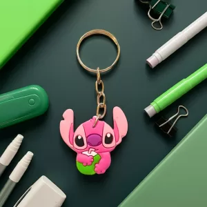 Chaveiro Stitch rosa com coco