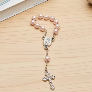 Mini Terço Rosa com Prata UND