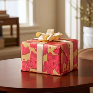 Papel de Presente Premium – Estampa Coração Xadrez & Ouro