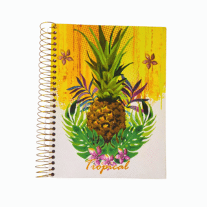 Caderno Universitário 15 Matérias 300 Folhas Baag - Dourado Abacaxi Tropical Espiral Volta às Aulas